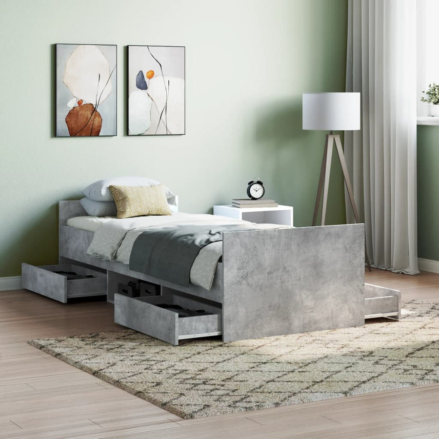 Bedframe Met Hoofd- En Voeteneinde 75 x 190 cm Betongrijs