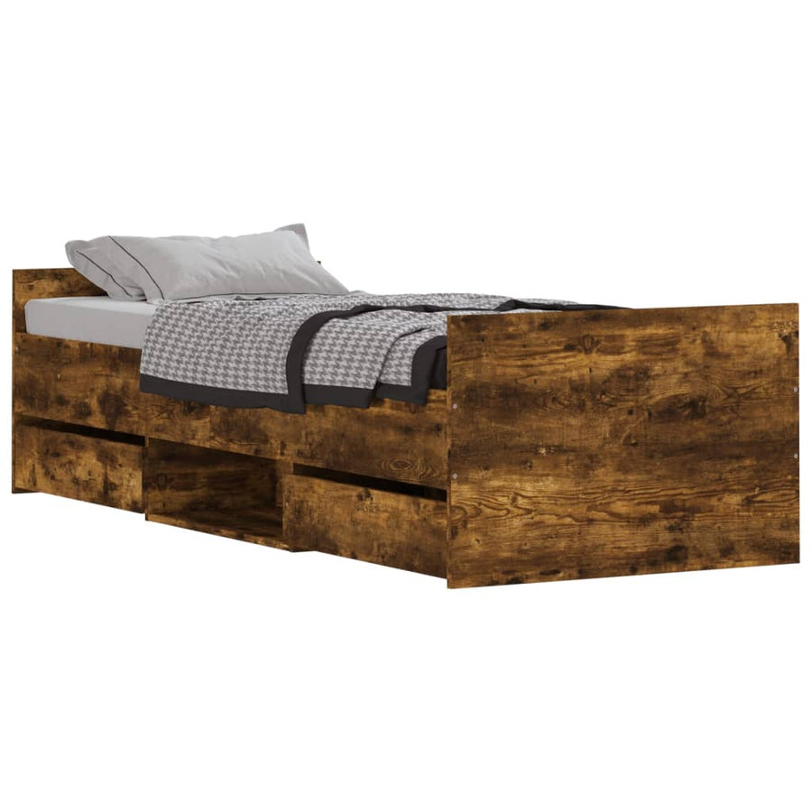 Bedframe Met Hoofd- En Voeteneinde 75 x 190 cm Gerookt eiken