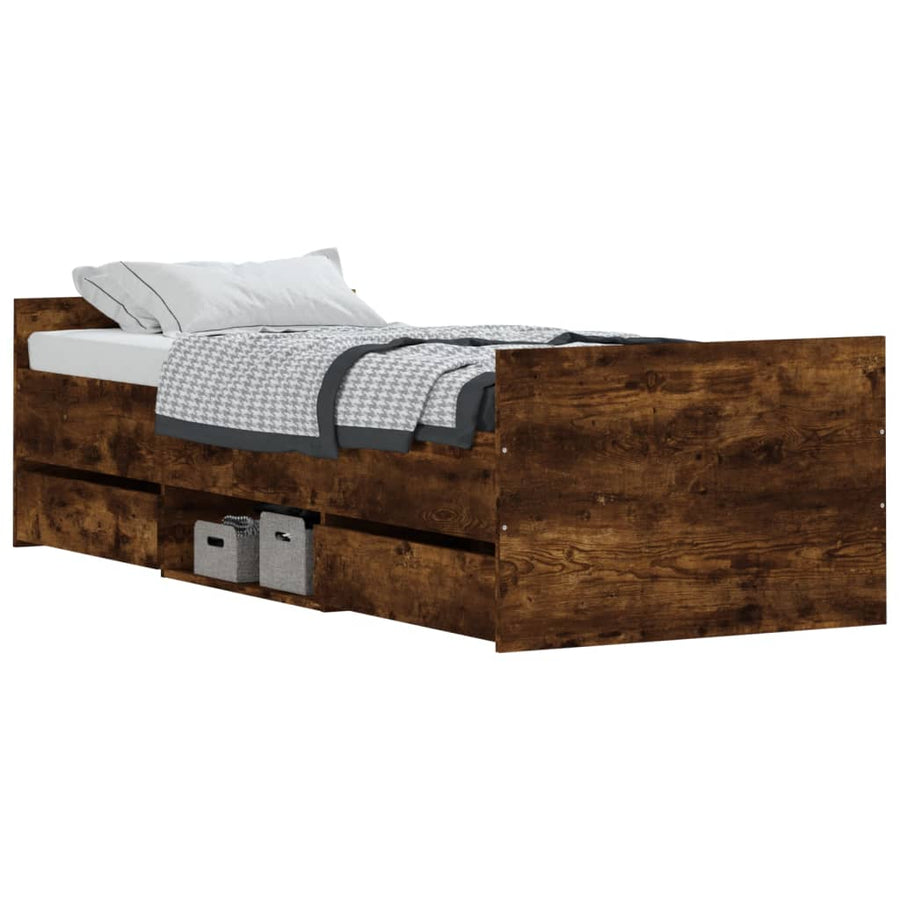 Bedframe Met Hoofd- En Voeteneinde 75 x 190 cm Gerookt eiken