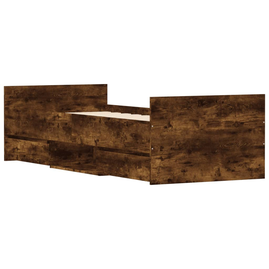 Bedframe Met Hoofd- En Voeteneinde 75 x 190 cm Gerookt eiken