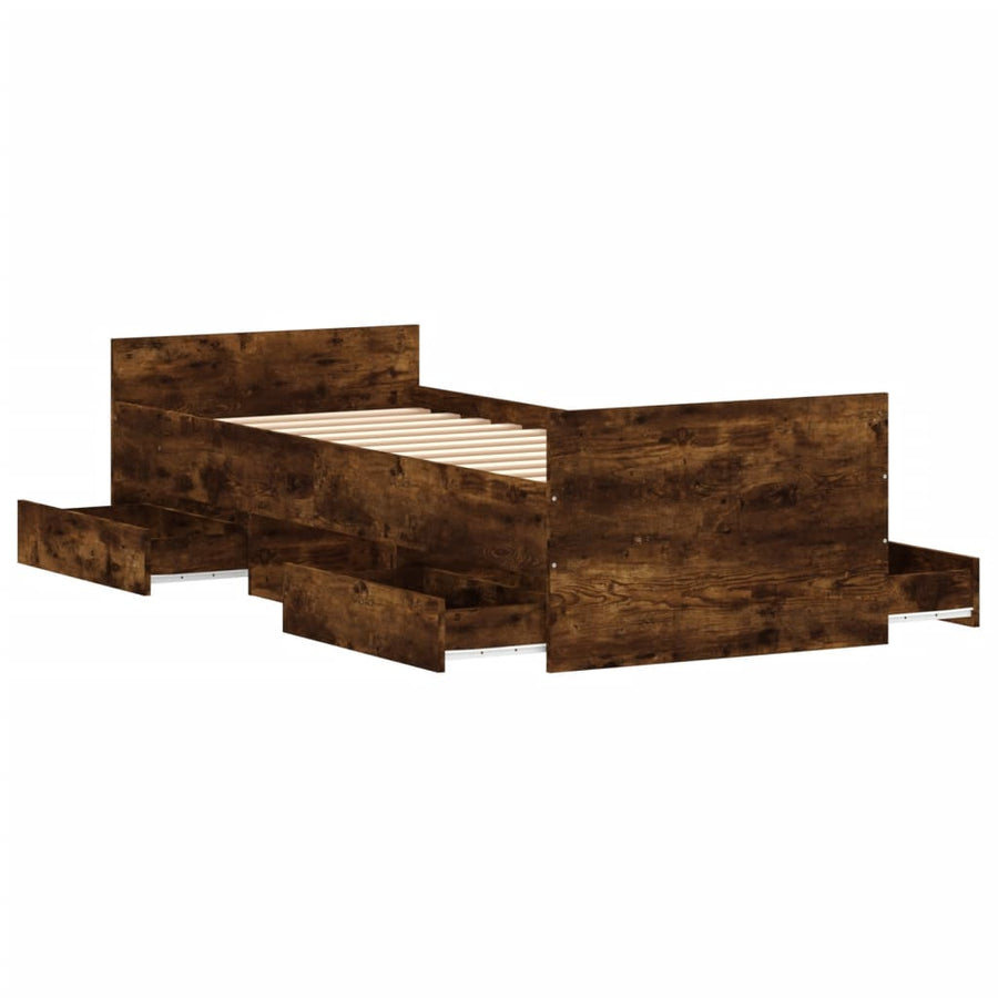 Bedframe Met Hoofd- En Voeteneinde 75 x 190 cm Gerookt eiken