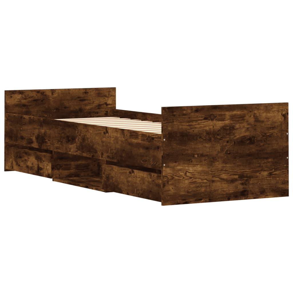 Bedframe Met Hoofd- En Voeteneinde 75 x 190 cm Gerookt eiken
