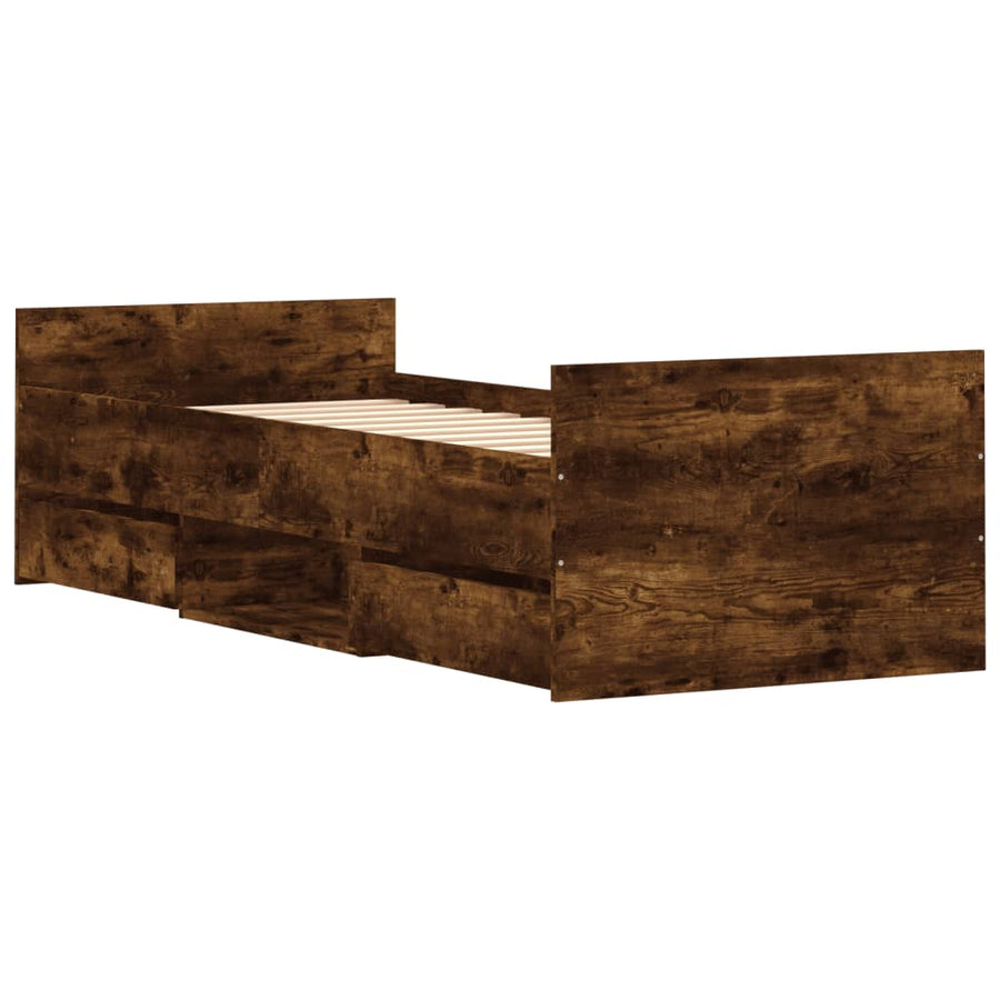 Bedframe Met Hoofd- En Voeteneinde 75 x 190 cm Gerookt eiken