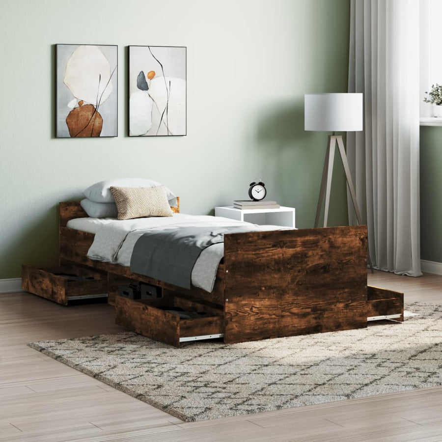 Bedframe Met Hoofd- En Voeteneinde 75 x 190 cm Gerookt eiken