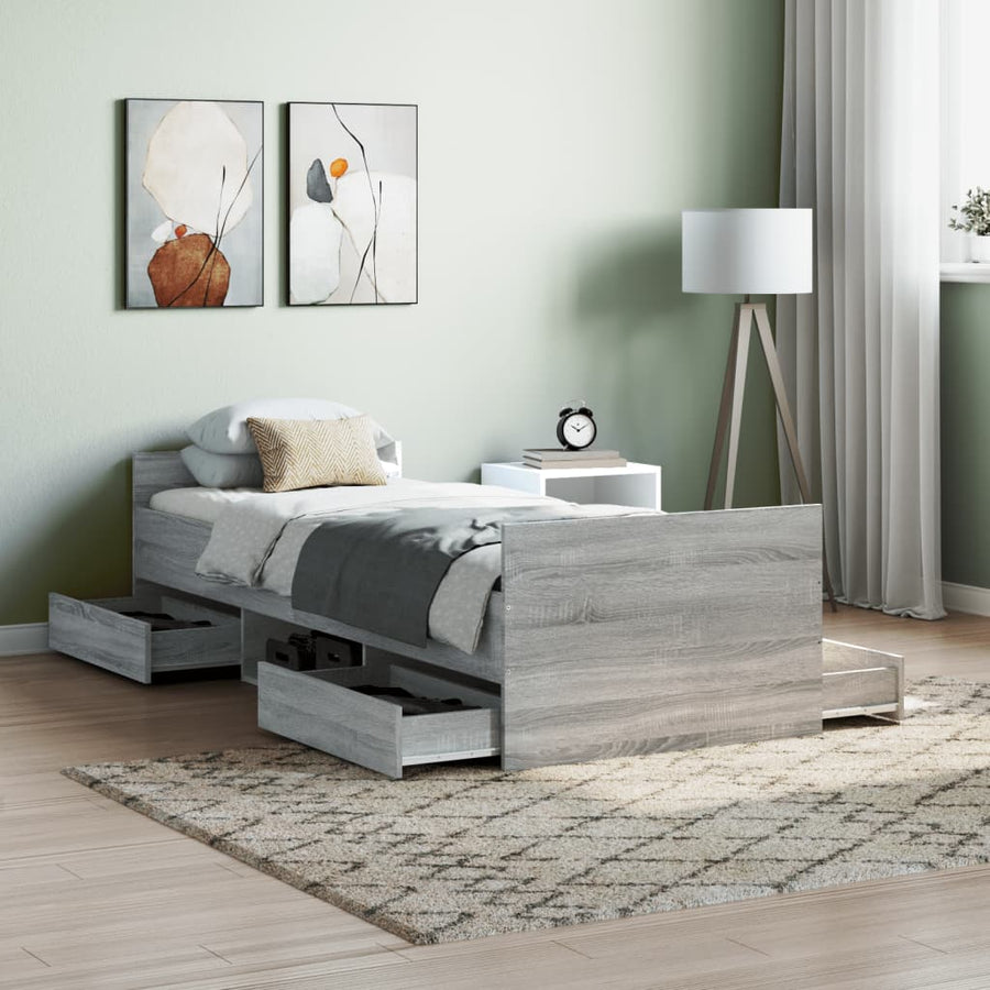 Bedframe Met Hoofd- En Voeteneinde 75 x 190 cm Grijs sonoma