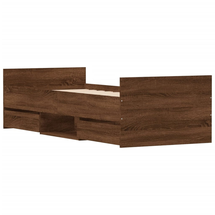 Bedframe Met Hoofd- En Voeteneinde Bruineikenkleurig 75 x 190 cm bruin eikenkleur