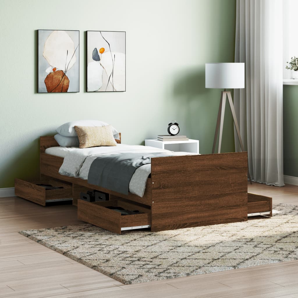Bedframe Met Hoofd- En Voeteneinde Bruineikenkleurig 75 x 190 cm bruin eikenkleur