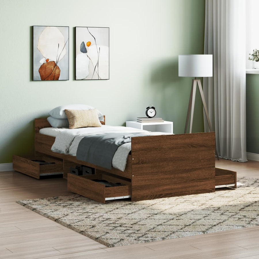 Bedframe Met Hoofd- En Voeteneinde Bruineikenkleurig 75 x 190 cm bruin eikenkleur