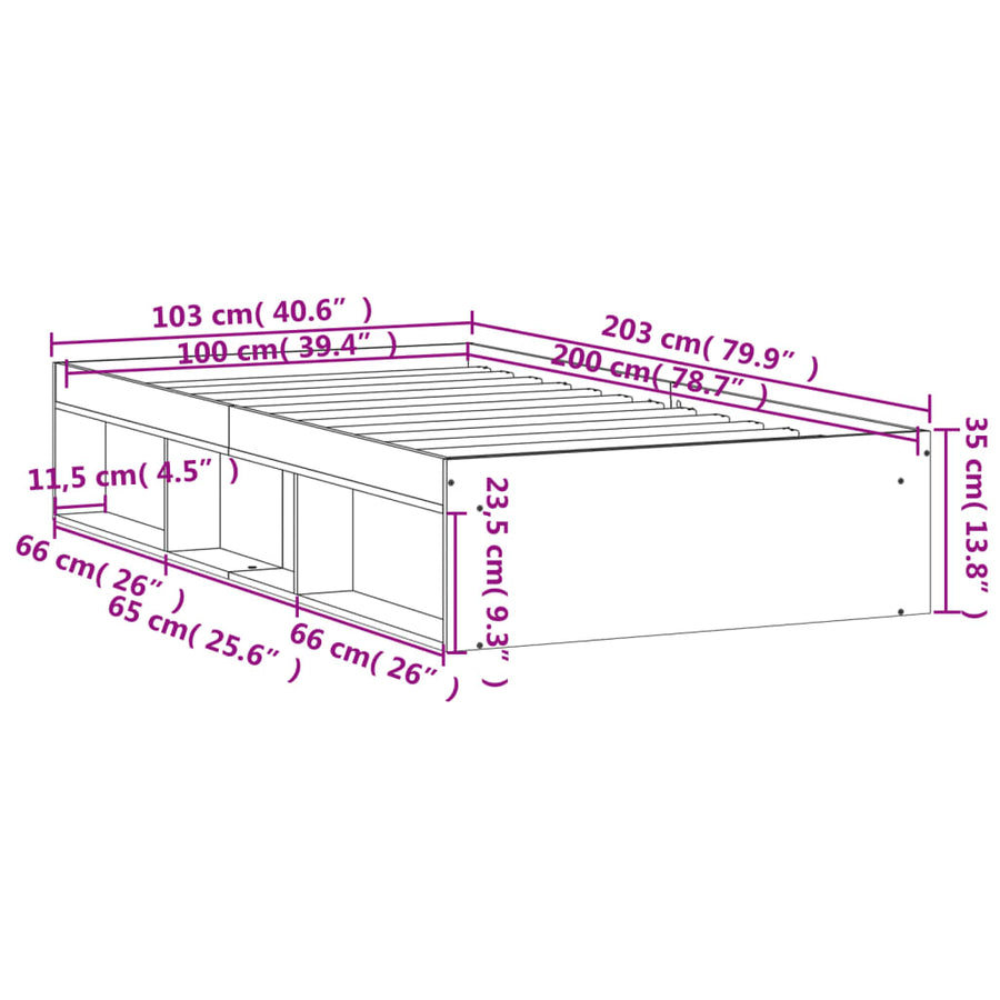 Bedframe 100 x 200 cm Betongrijs