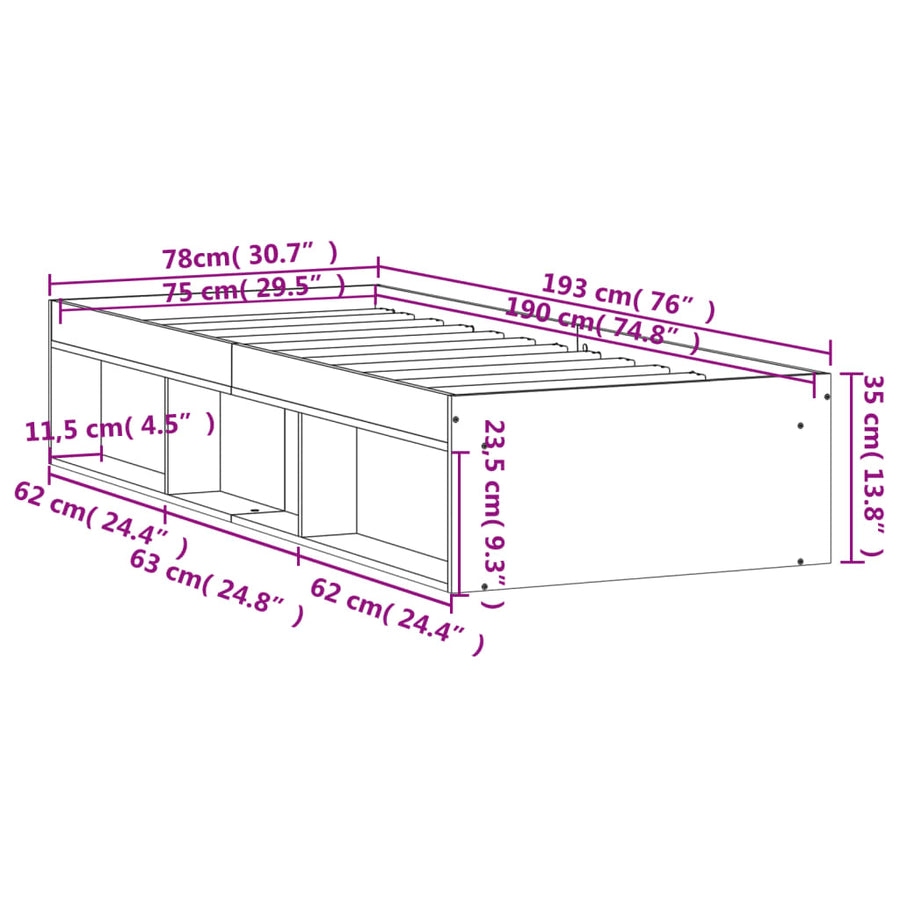 Bedframe Small Single 75 x 190 cm Betongrijs