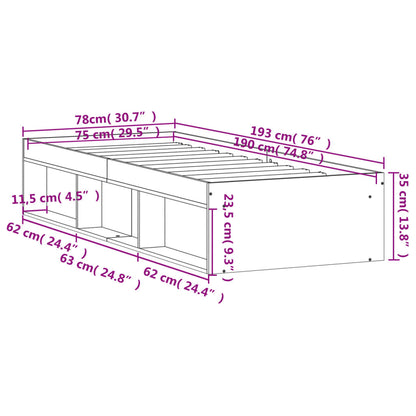 Bedframe Ig 75 x 190 cm bruin eikenkleur