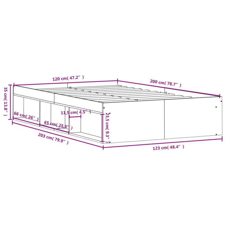 Bedframe Kleurig 120 x 200 cm Gerookt eiken