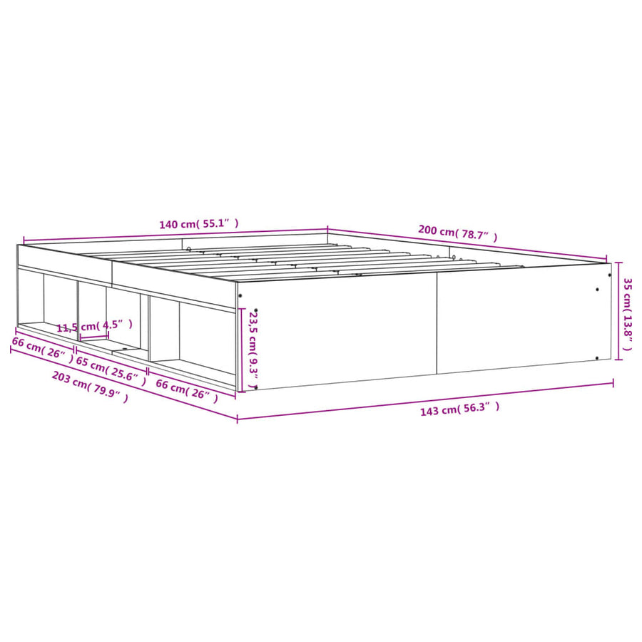 Bedframe 140 x 200 cm Betongrijs