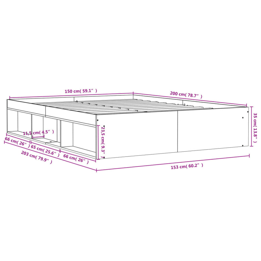 Bedframe Kleurig King Size 150 x 200 cm Sonoma eiken
