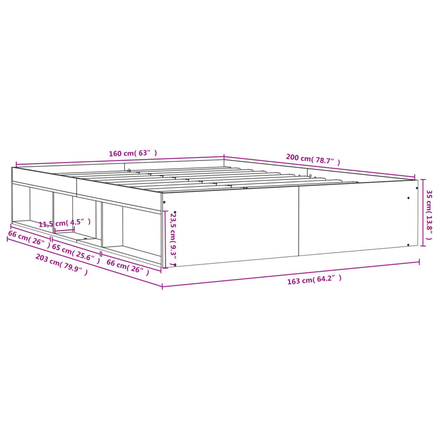 Bedframe Eikenkleurig 160 x 200 cm Grijs sonoma