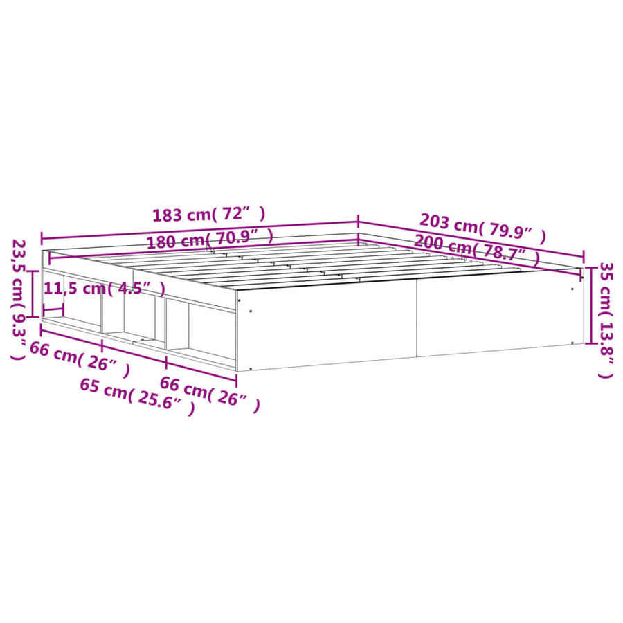 Bedframe Super King Size 180 x 200 cm Zwart