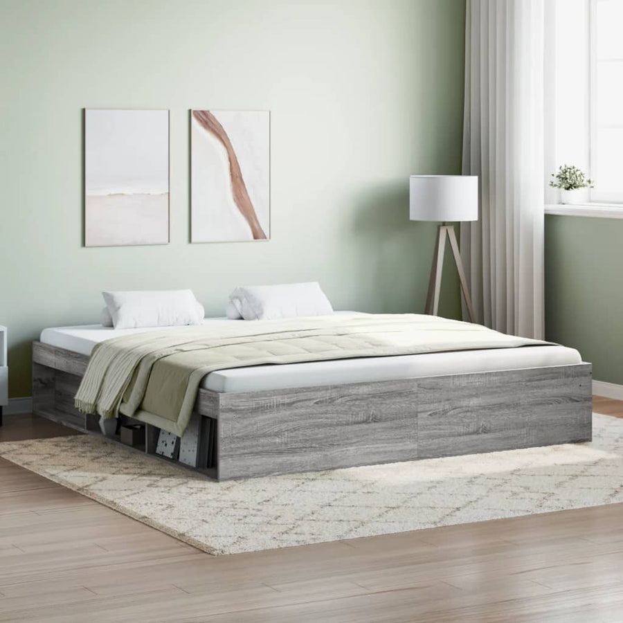 Bedframe Eikenkleurig Super King Size 180 x 200 cm Grijs sonoma