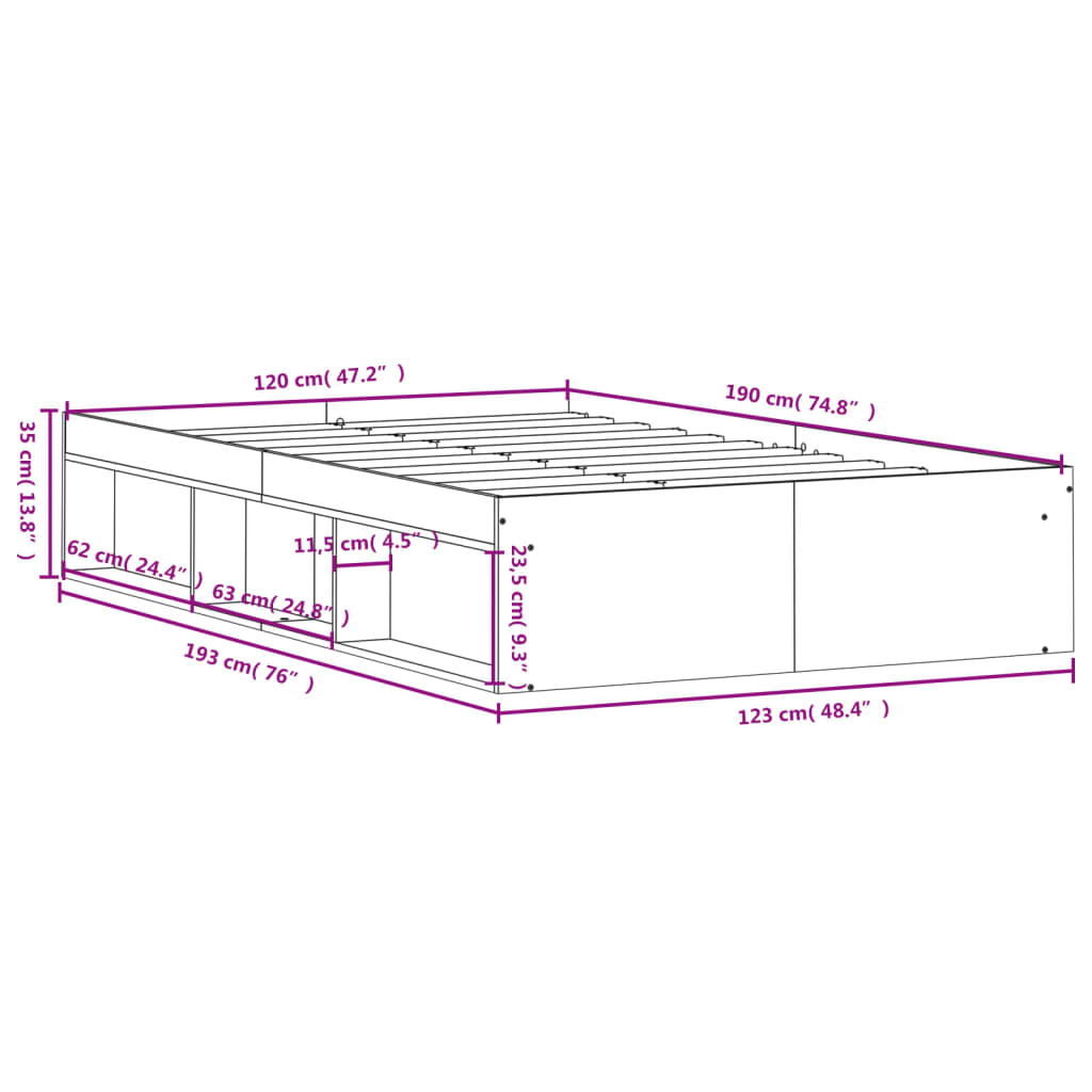 Bedframe Kleurig 120 x 190 cm Gerookt eiken