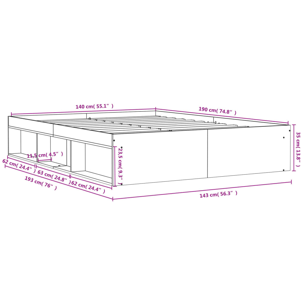 Bedframe Kleurig 140 x 190 cm Gerookt eiken