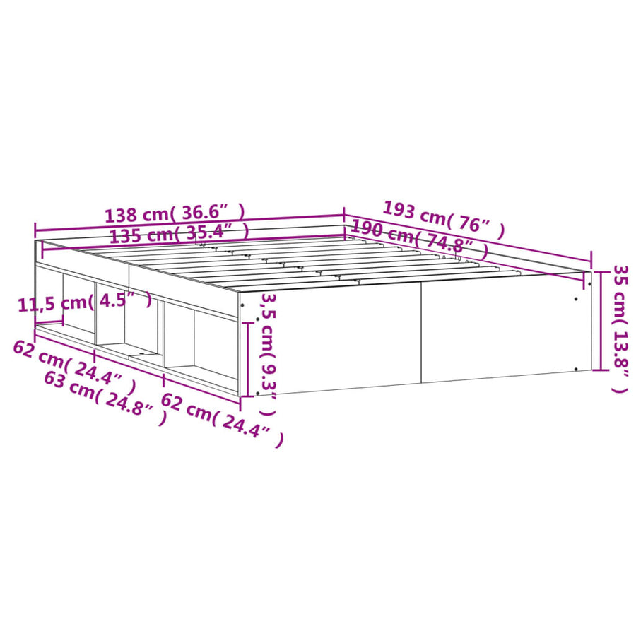 Bedframe Double 135 x 190 cm Betongrijs