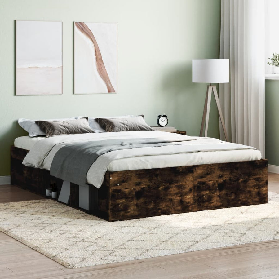 Bedframe Kleurig Double 135 x 190 cm Gerookt eiken