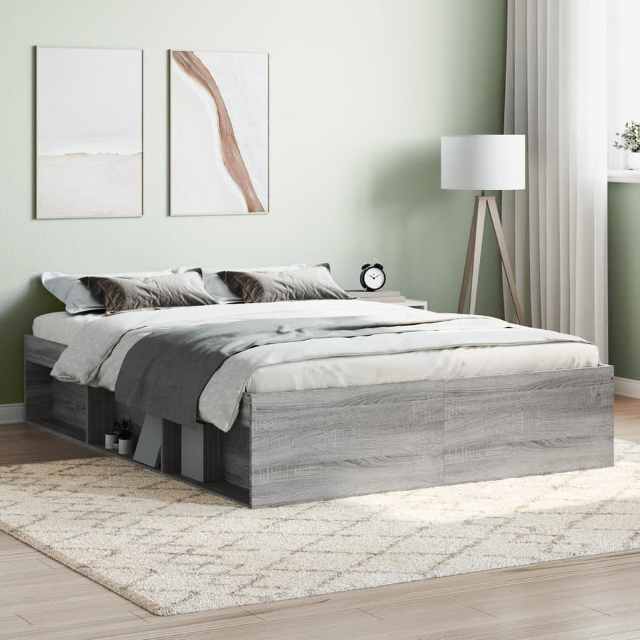 Bedframe Eikenkleurig Double 135 x 190 cm Grijs sonoma