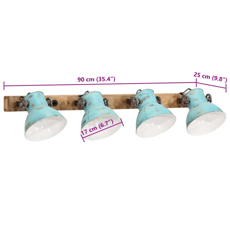 Wandlamp 25 W E27 90X25 Cm Verweerd Recht - 4 lampenkappen 1 Blauw