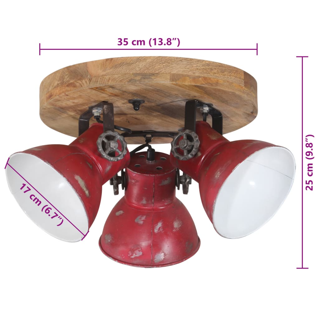 Plafondlamp 25 W E27 35X35X25 Cm Verweerd Rond - 3 lampenkappen 1 Rood