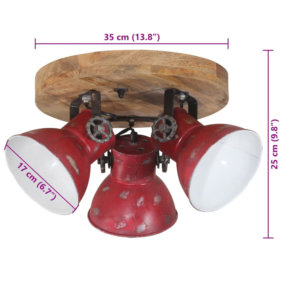 Plafondlamp 25 W E27 35X35X25 Cm Verweerd Rond - 3 lampenkappen 1 Rood