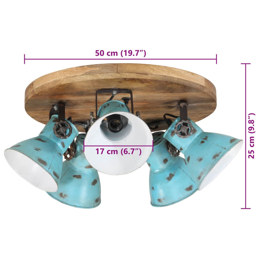 Plafondlamp 25 W E27 50X50X25 Cm Verweerd Rond - 5 lampenkappen 1 Blauw