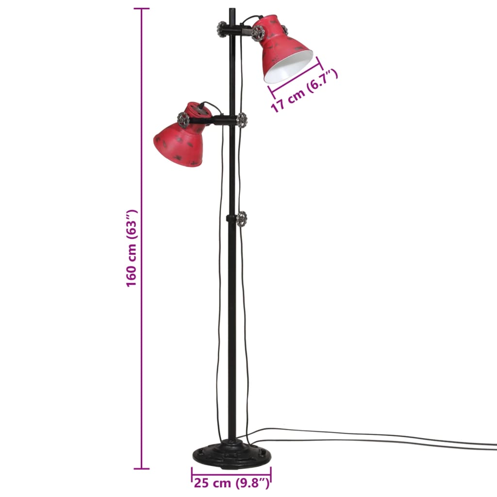 Vloerlamp 25 W E27 25x25x90/160 cm verweerd rood
