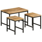 3-piece Coffee Table Set Solid Rough Mango Wood and Iron