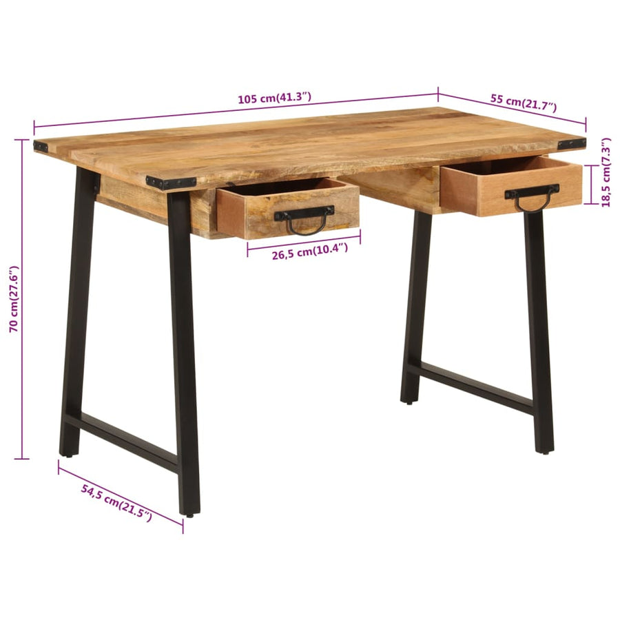 Bureau Met Lades 105X55X70 Cm Massief Mangohout En Ijzer