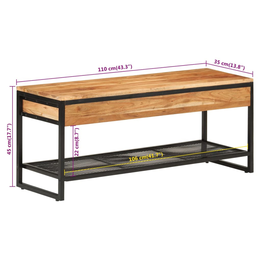 Schoenenbankje 110x35x45 cm massief acaciahout en ijzer