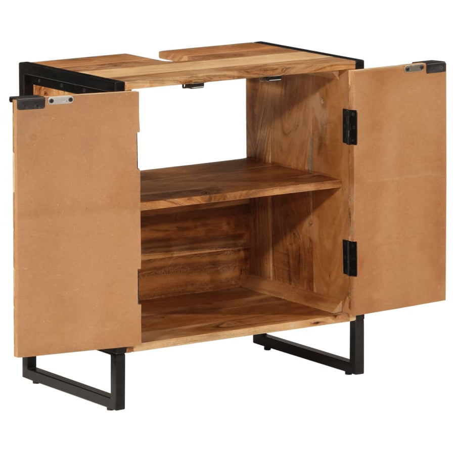 Badkamerkast 55X35X60 Cm Massief Acaciahout En Ijzer Grijs Sonoma