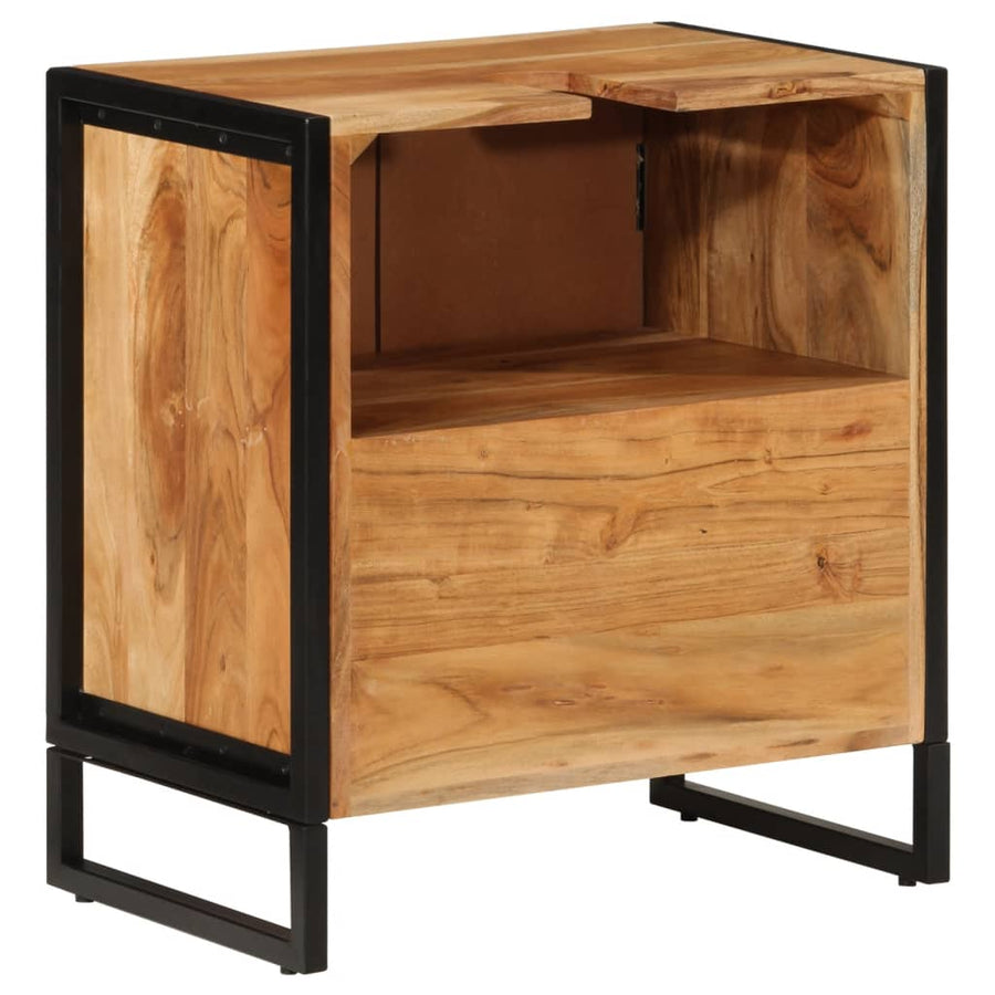 Badkamerkast 55X35X60 Cm Massief Acaciahout En Ijzer Grijs Sonoma