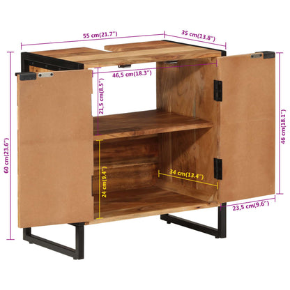 Badkamerkast 55X35X60 Cm Massief Acaciahout En Ijzer Grijs Sonoma