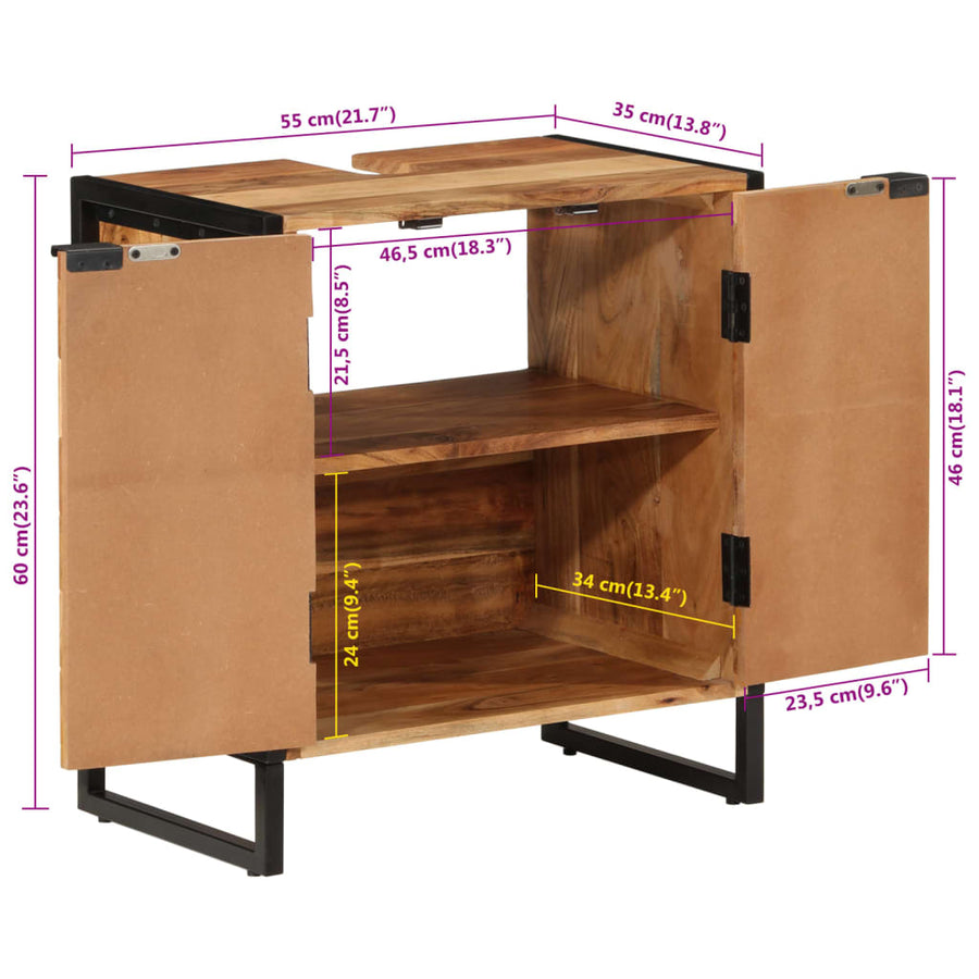 Badkamerkast 55X35X60 Cm Massief Acaciahout En Ijzer Grijs Sonoma