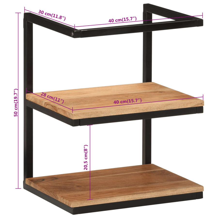 Wandschap 40x30x50 cm massief acaciahout en ijzer