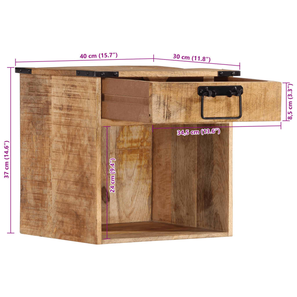 Nachtkastje 40x30x37 cm massief mangohout