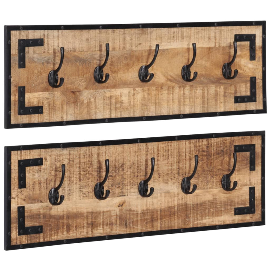 Kapstokken 2 St 80X8X25 Cm Massief Ruw Mangohout