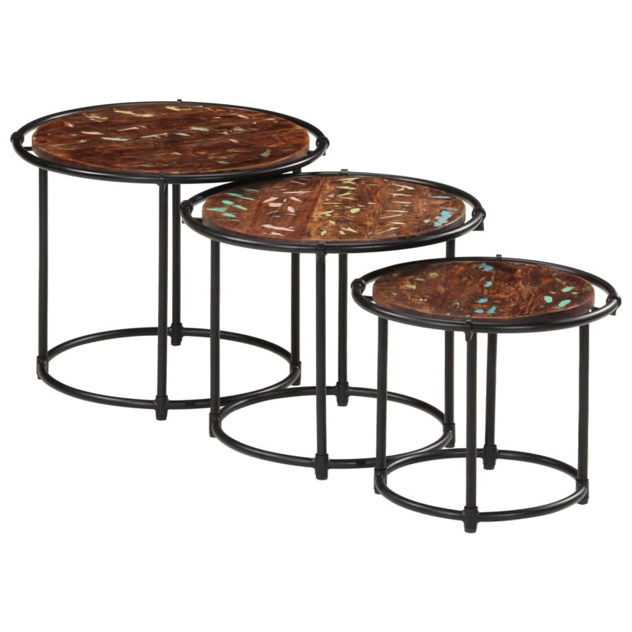 Tafeltjesset 3 st massief gerecycled hout