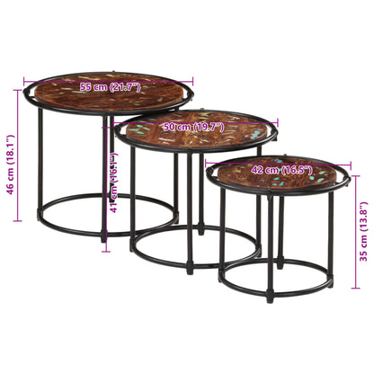 Tafeltjesset 3 st massief gerecycled hout