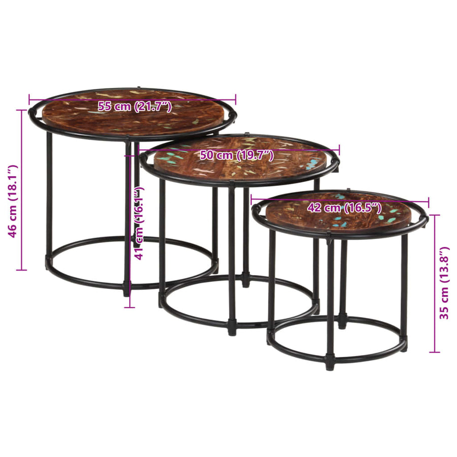 Tafeltjesset 3 st massief gerecycled hout