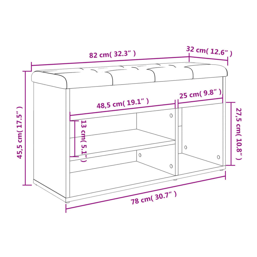 Schoenenbank 82X32X45,5 Cm Bewerkt Hout Kleurig Sonoma eiken