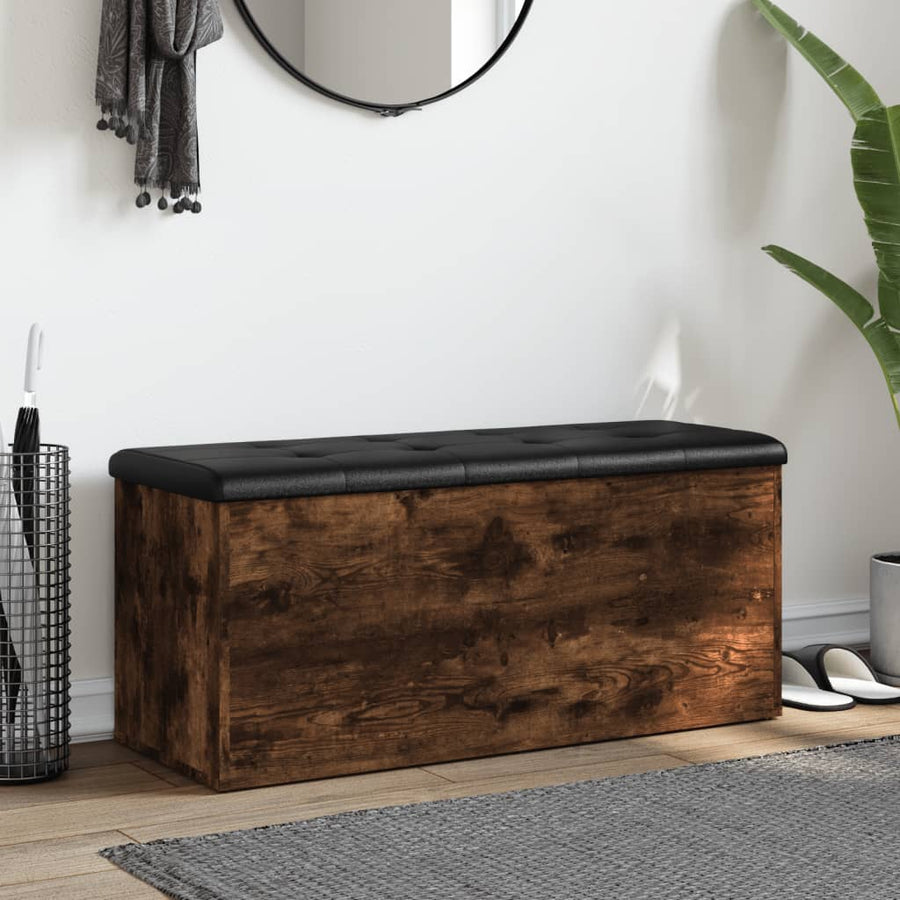 Opbergbankje Bewerkt Hout Kleurig 102 x 42 x 45 cm Gerookt eiken