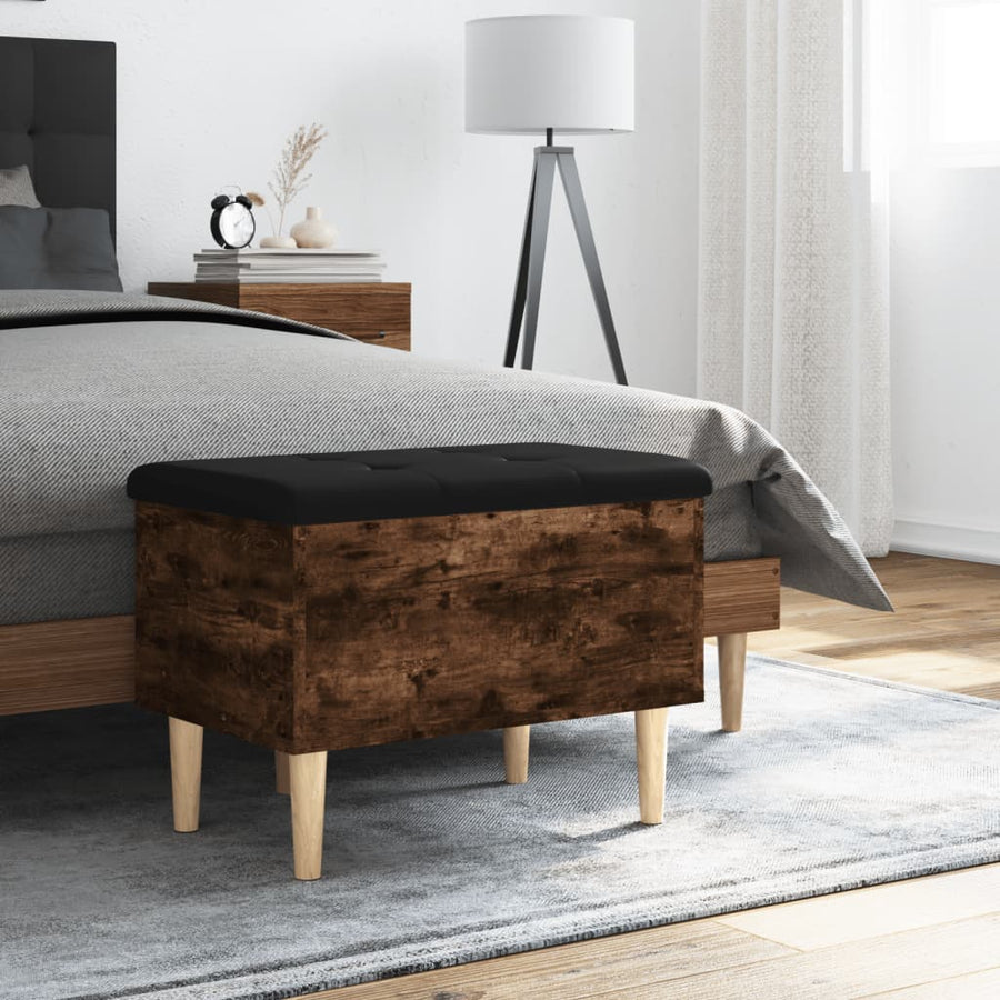 Opbergbankje Bewerkt Hout Kleurig 62 x 42 x 46 cm Gerookt eiken