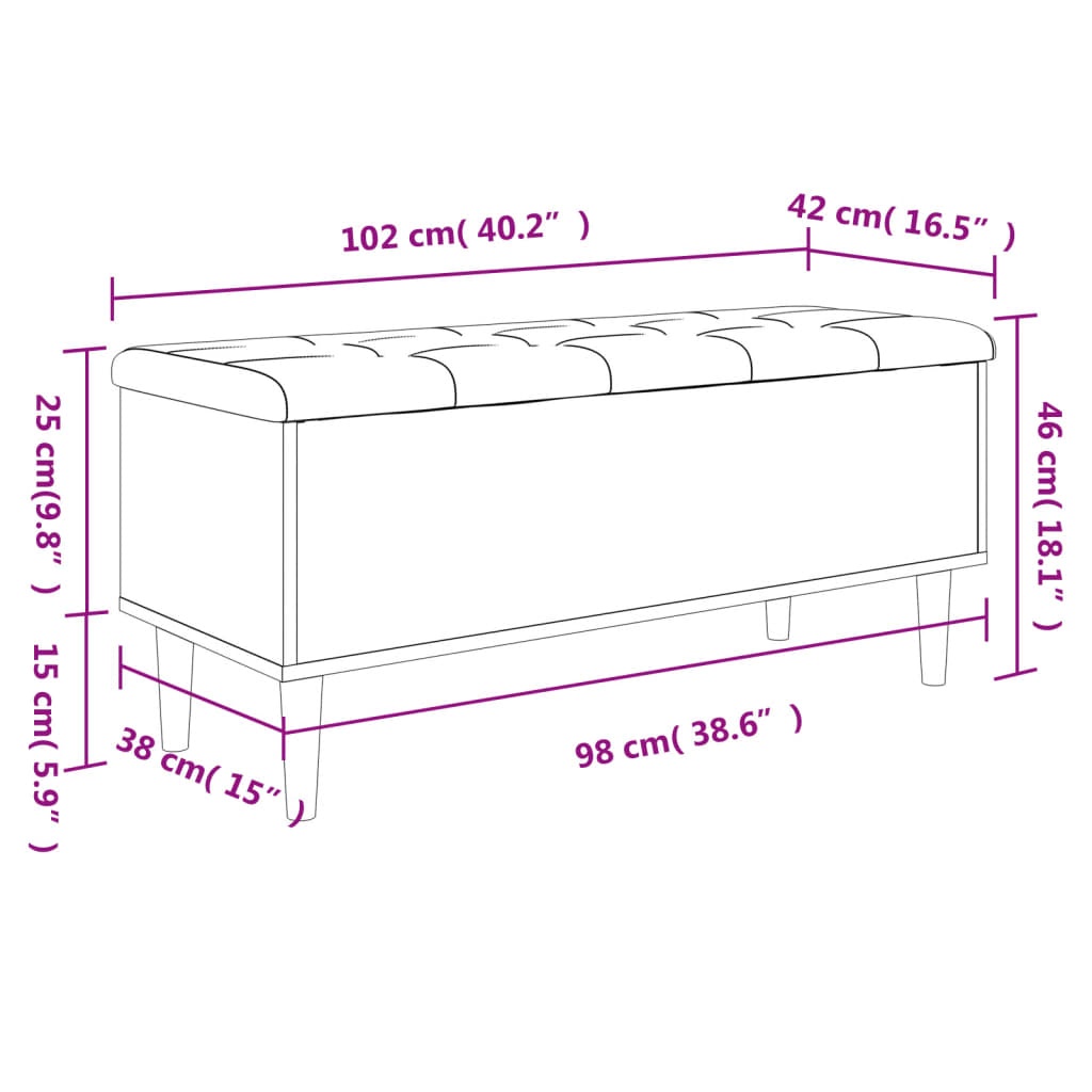 Opbergbankje 102x42x46 cm bewerkt hout sonoma eikenkleurig
