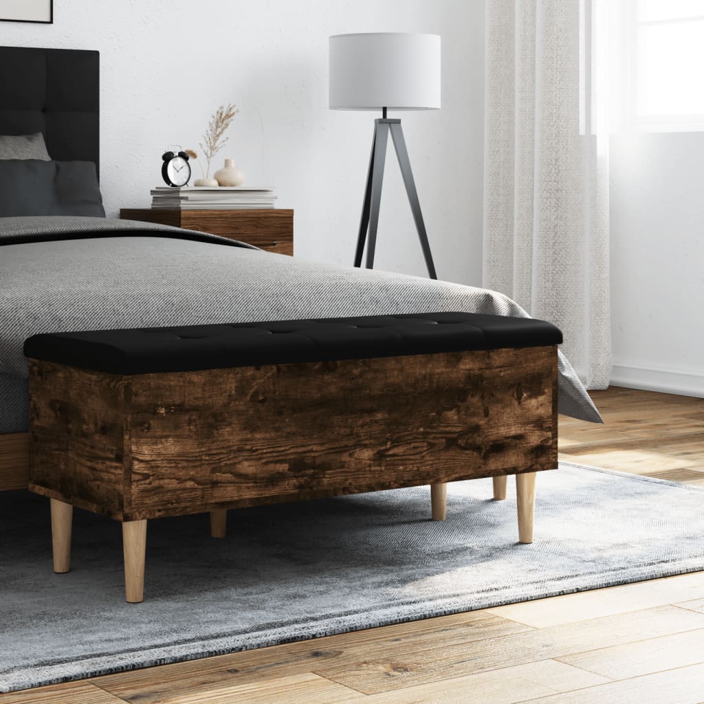 Opbergbankje 102x42x46 cm bewerkt hout gerookt eikenkleurig