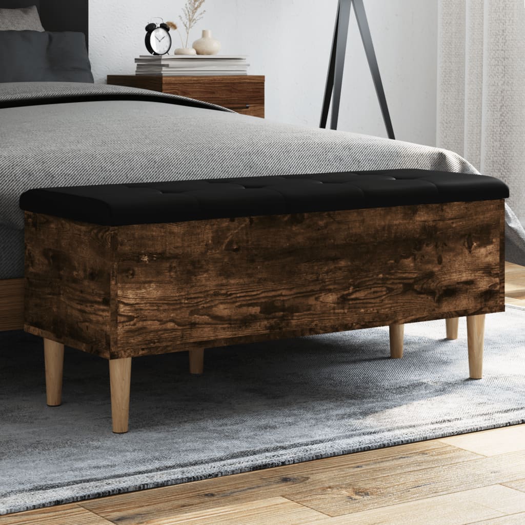 Opbergbankje 102x42x46 cm bewerkt hout gerookt eikenkleurig